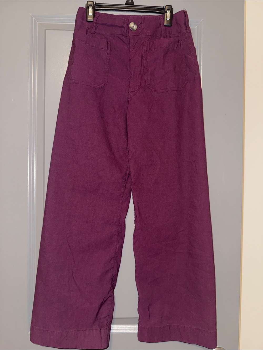 Anthropologie Maeve Bow Colette Wide-Leg Cropped Pants in Plum